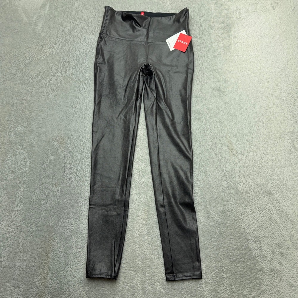 NEW Spanx Leggings Womens Medium Black Faux Leather High Rise Power Waistband